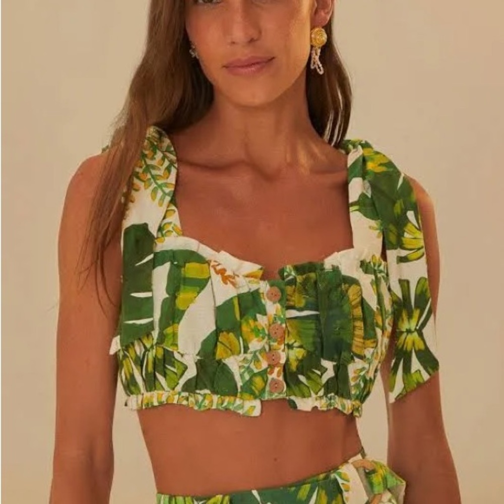 NWT Tropical Forest Off White knot sleeveless crop top Farm Rio NWT